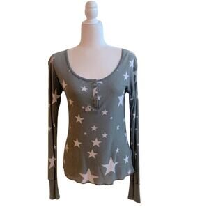 Wildfox Star Thermal Oversized Henley Top Sz Large